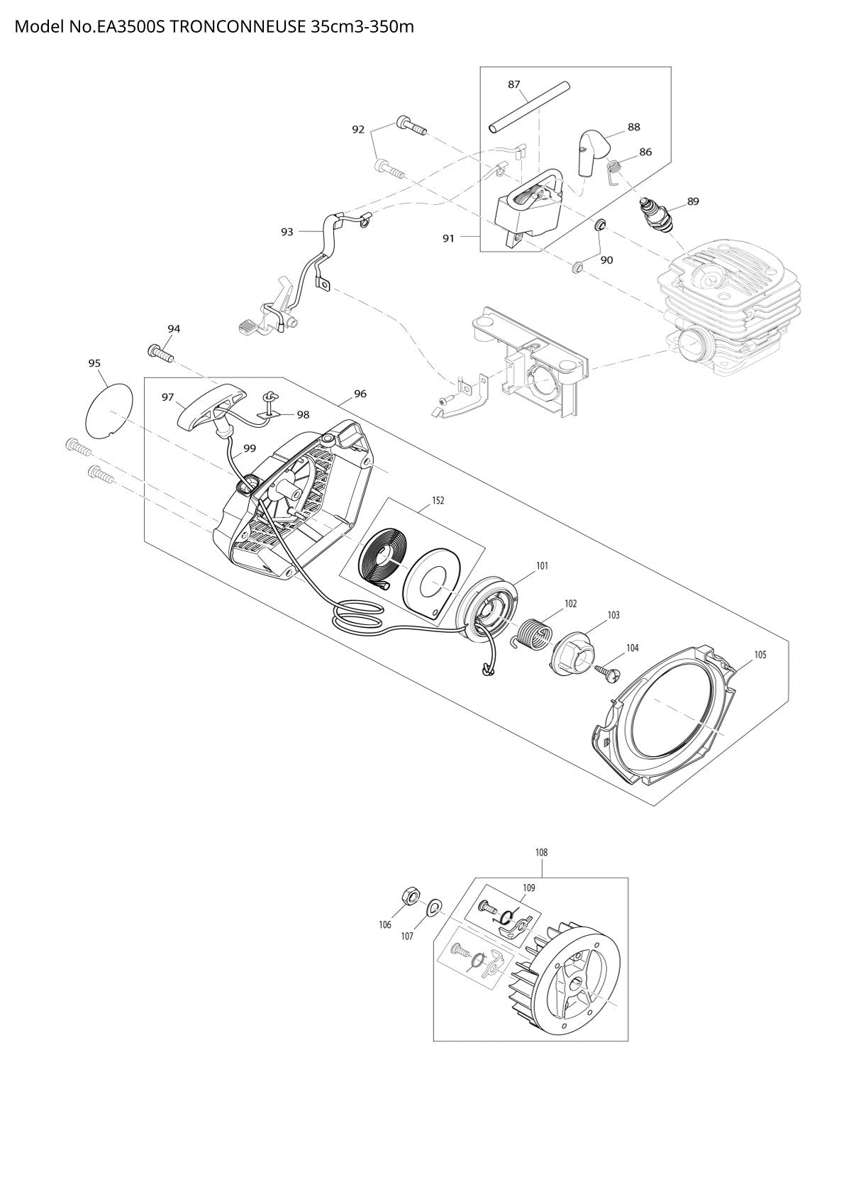Pièces détachées tronçonneuse thermique Makita EA3500S