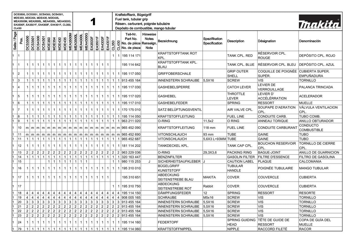 Pièces détachées tronçonneuse thermique Makita EA3501F