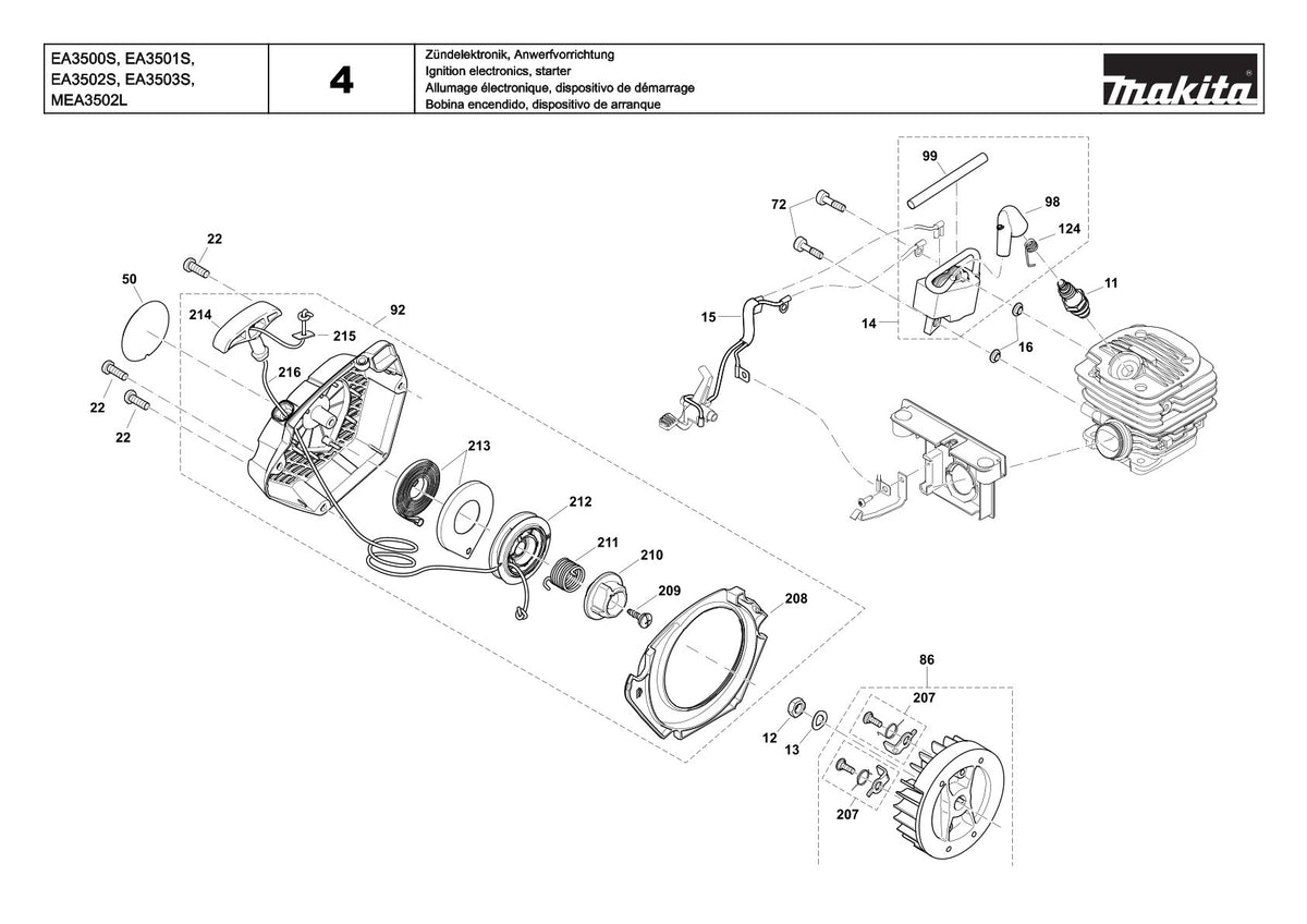 Pièces détachées tronçonneuse thermique Makita EA3503S