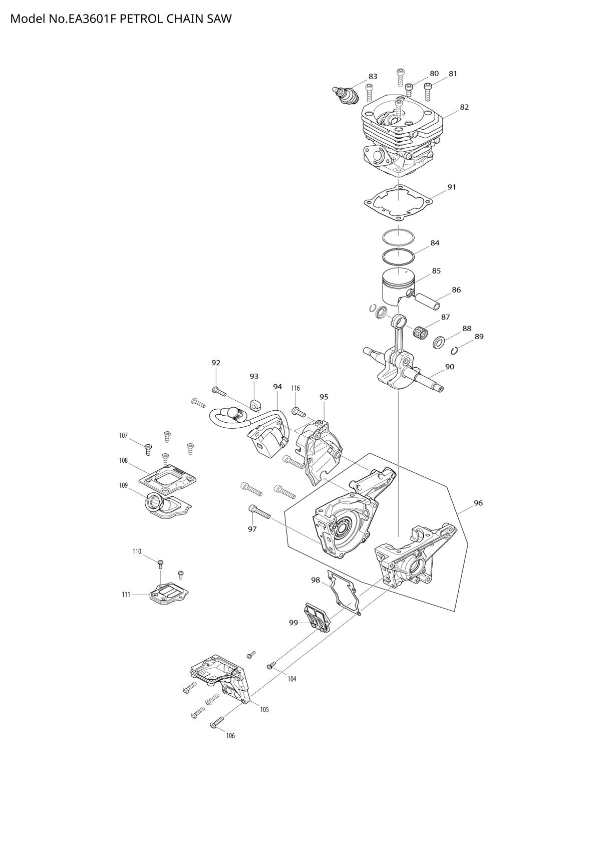 Pièces détachées tronçonneuse thermique Makita EA3601F