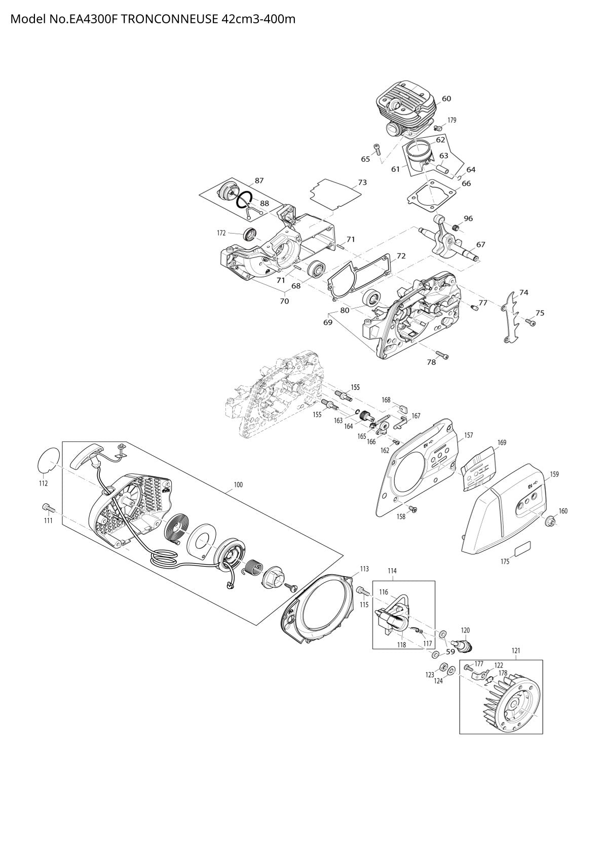 Pièces détachées tronçonneuse thermique Makita EA4300F
