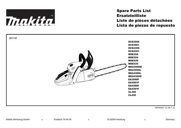 Pièces détachées tronçonneuse thermique Makita EA4301F