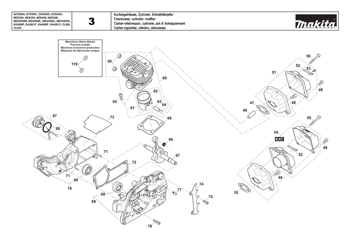 Pièces détachées tronçonneuse thermique Makita EA4301F