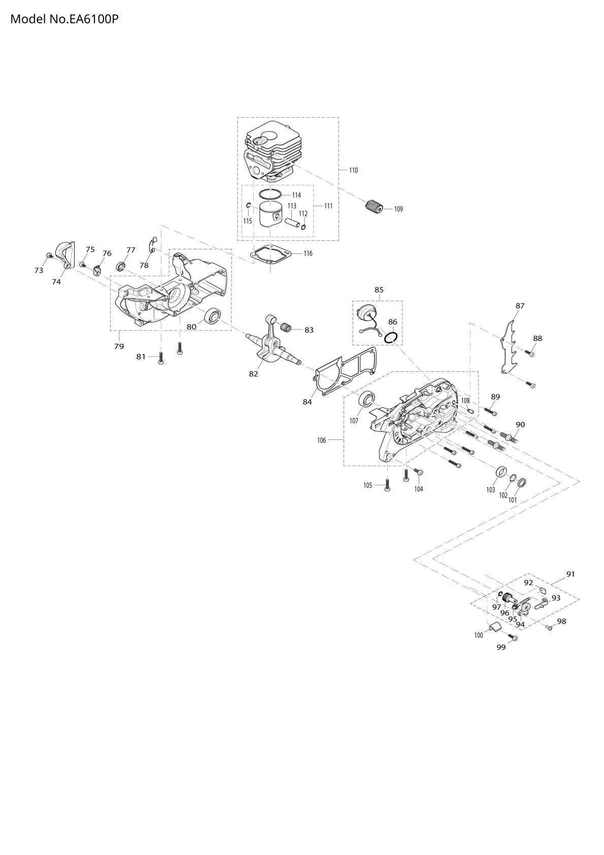 Pièces détachées tronçonneuse thermique Makita EA6100P