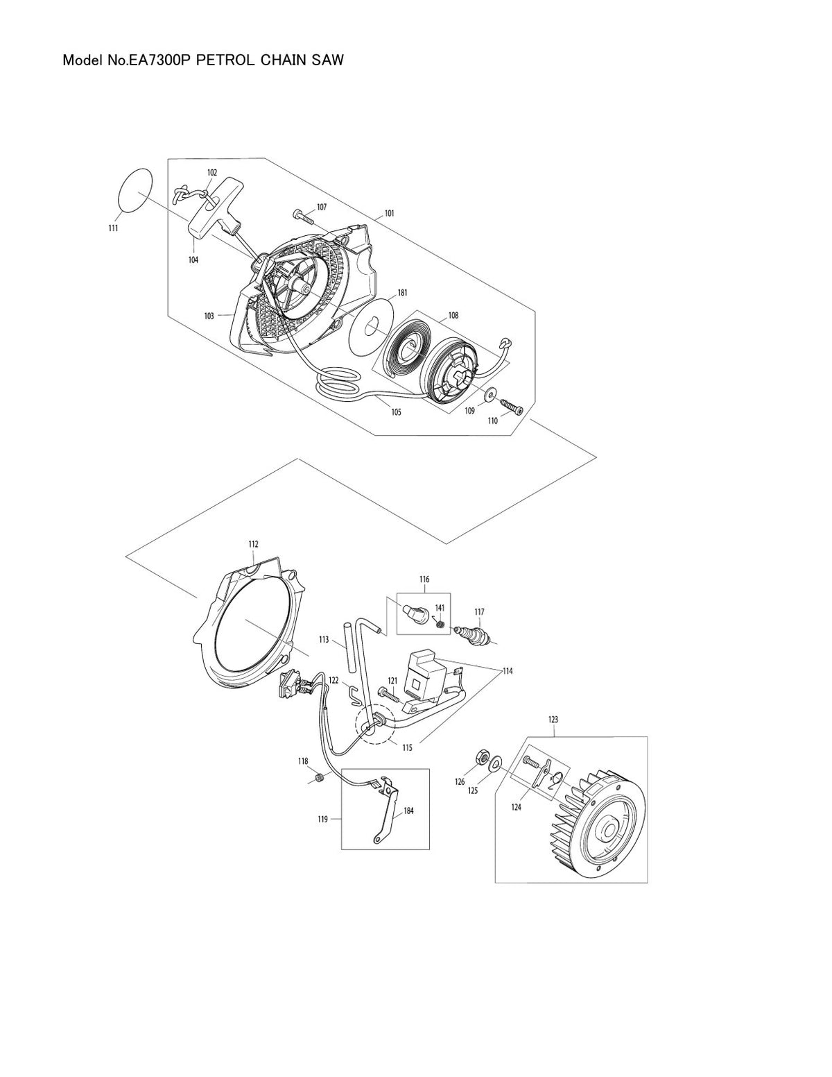 Pièces détachées tronçonneuse thermique Makita EA7300P