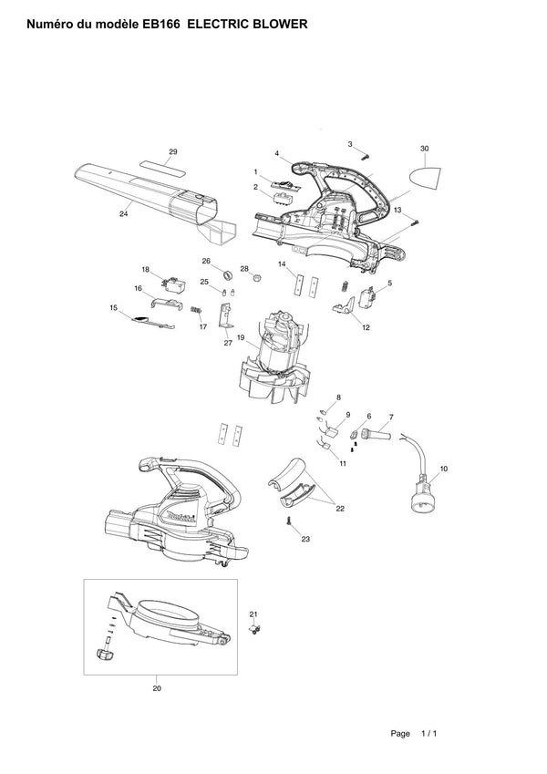Pièces détachées souffleur thermique Makita EB166
