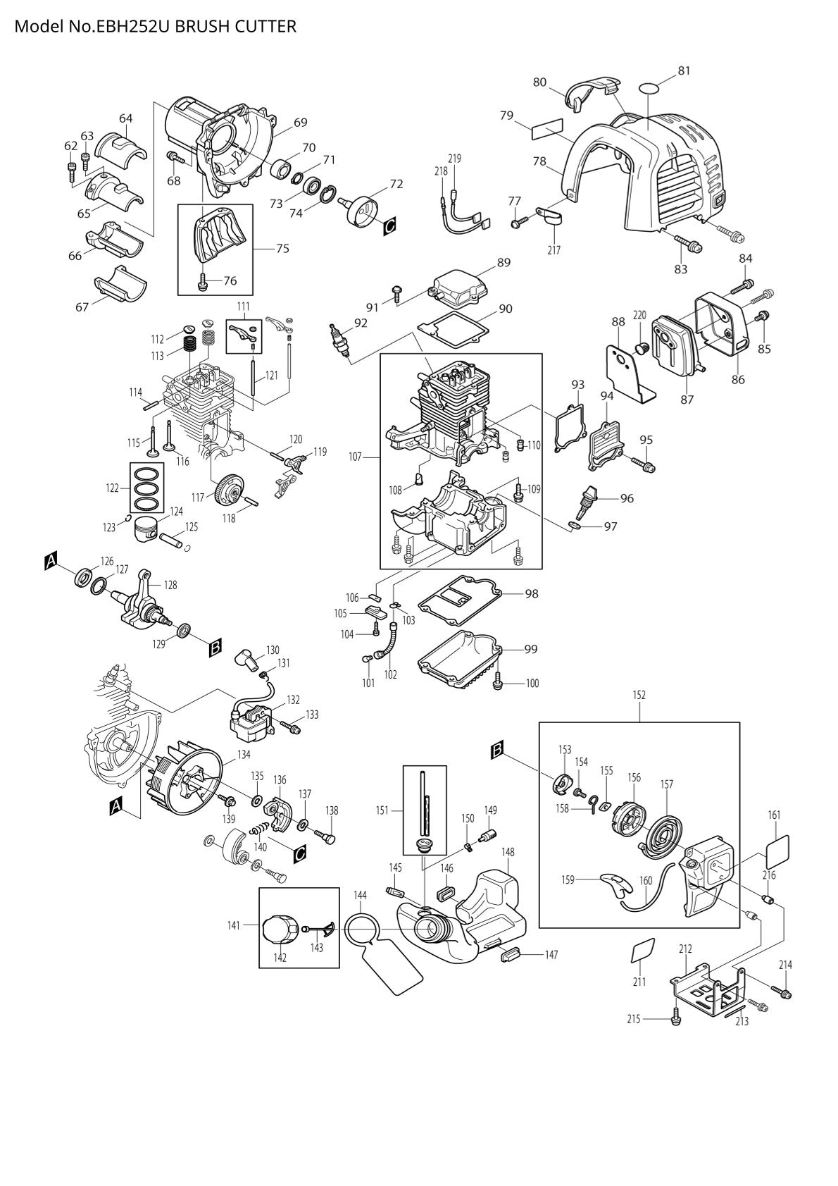 Pièces détachées débroussailleuse thermique Makita EBH252U