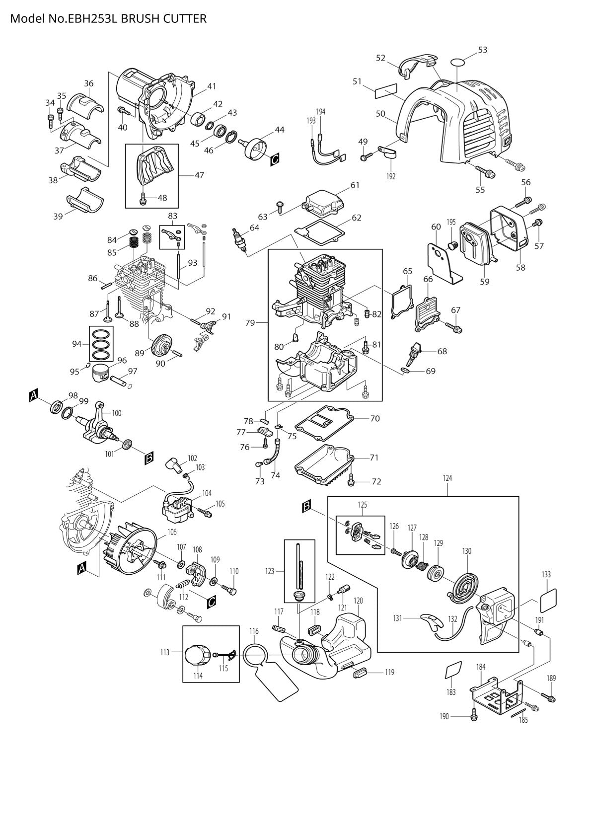Pièces détachées débroussailleuse thermique Makita EBH253L