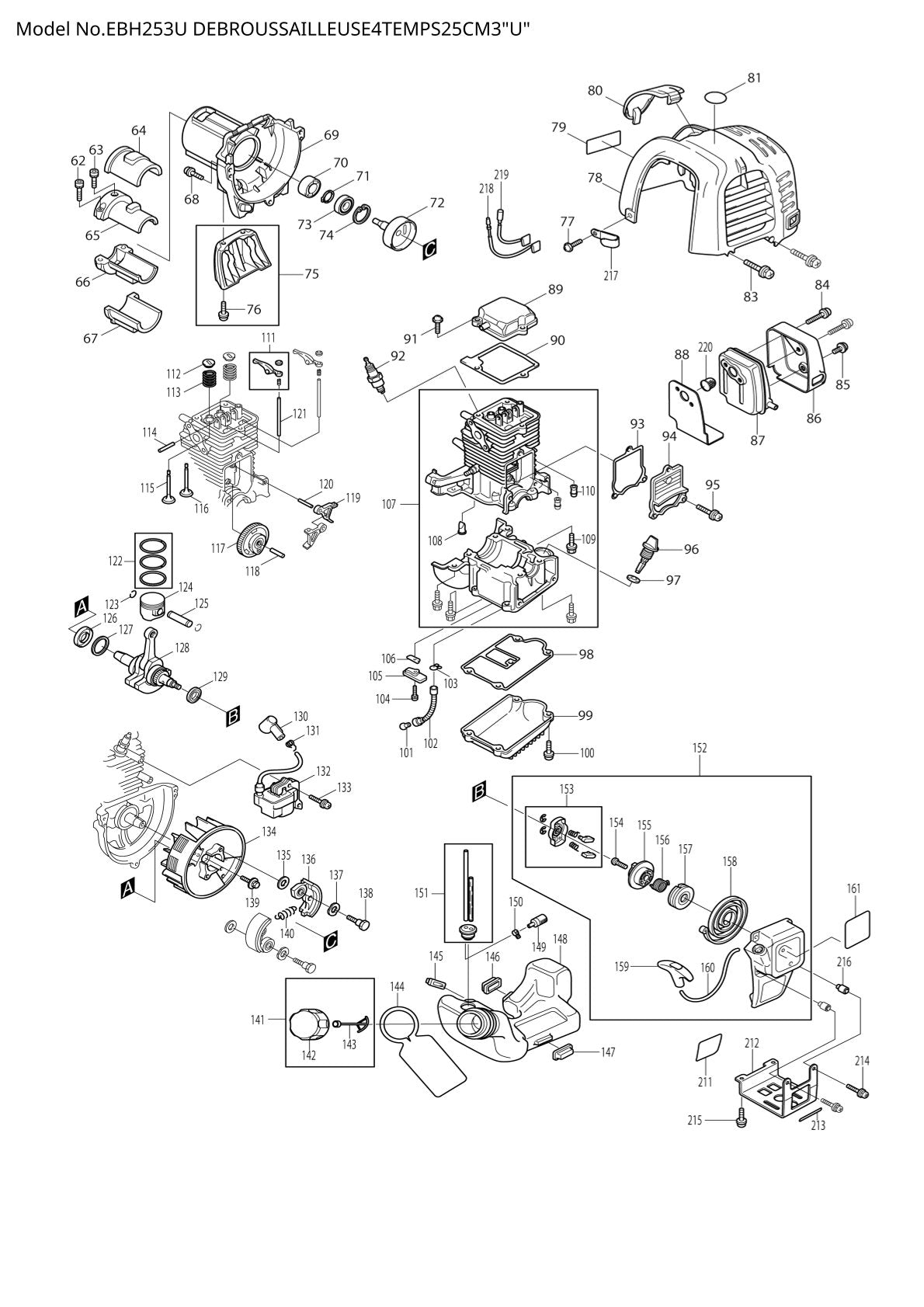 Pièces détachées débroussailleuse thermique Makita EBH253U