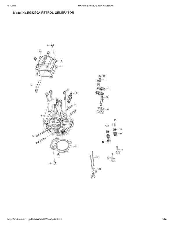 Pièces détachées groupe électrogène Makita EG2250A