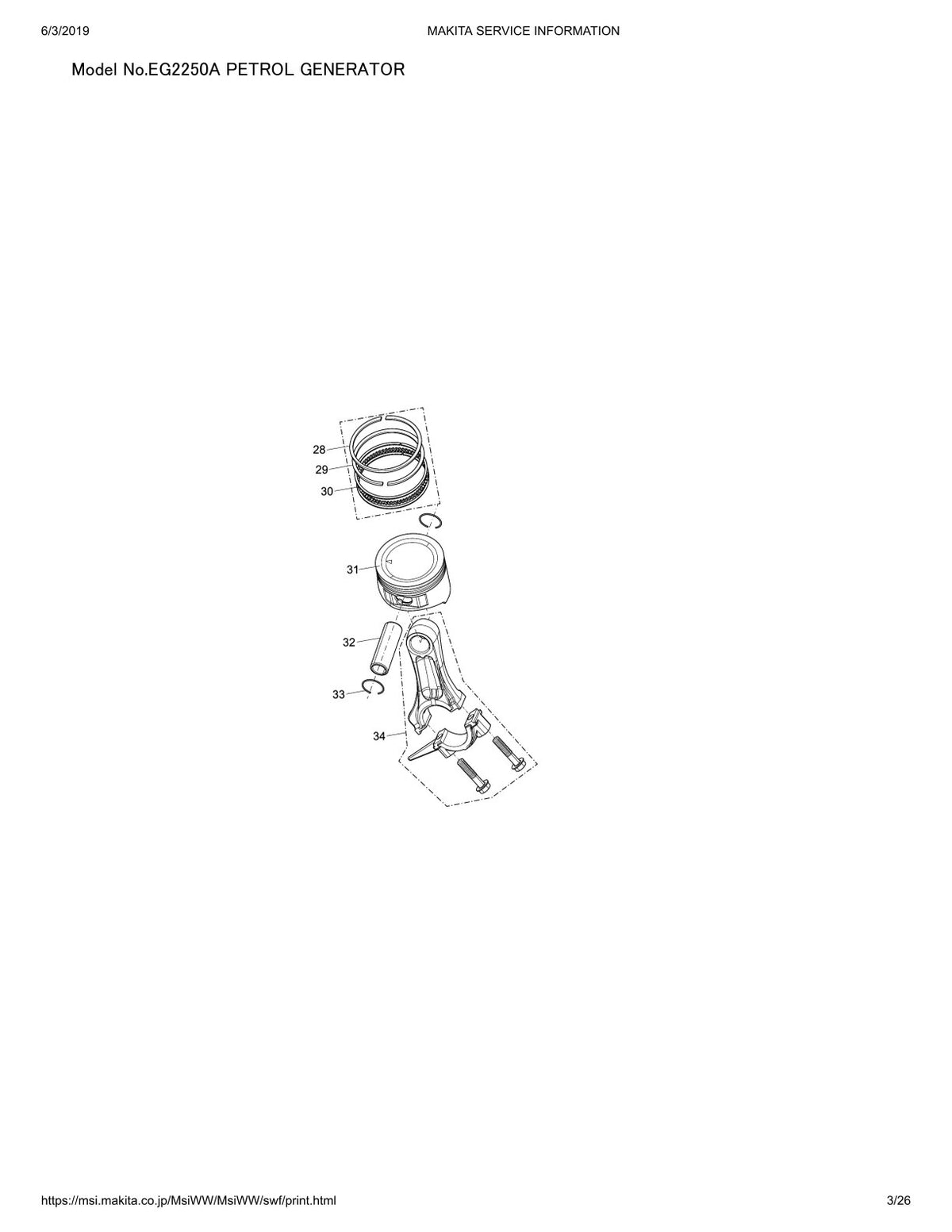 Pièces détachées groupe électrogène Makita EG2250A