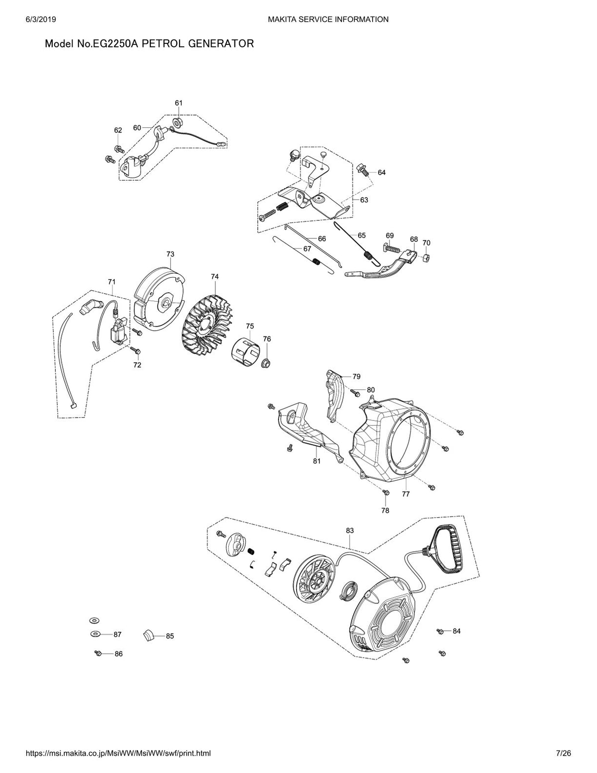Pièces détachées groupe électrogène Makita EG2250A