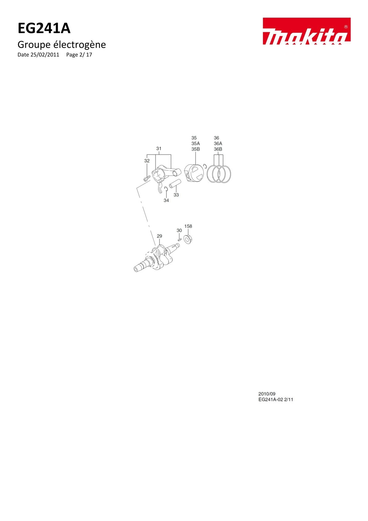 Pièces détachées groupe électrogène Makita EG241A