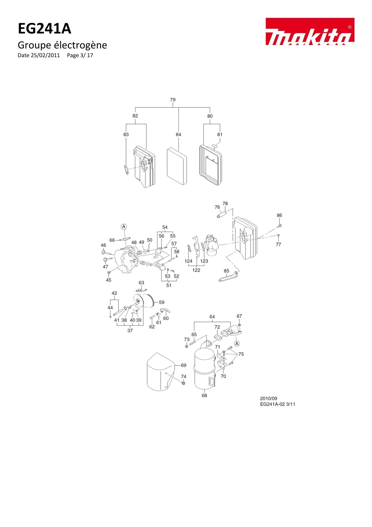 Pièces détachées groupe électrogène Makita EG241A