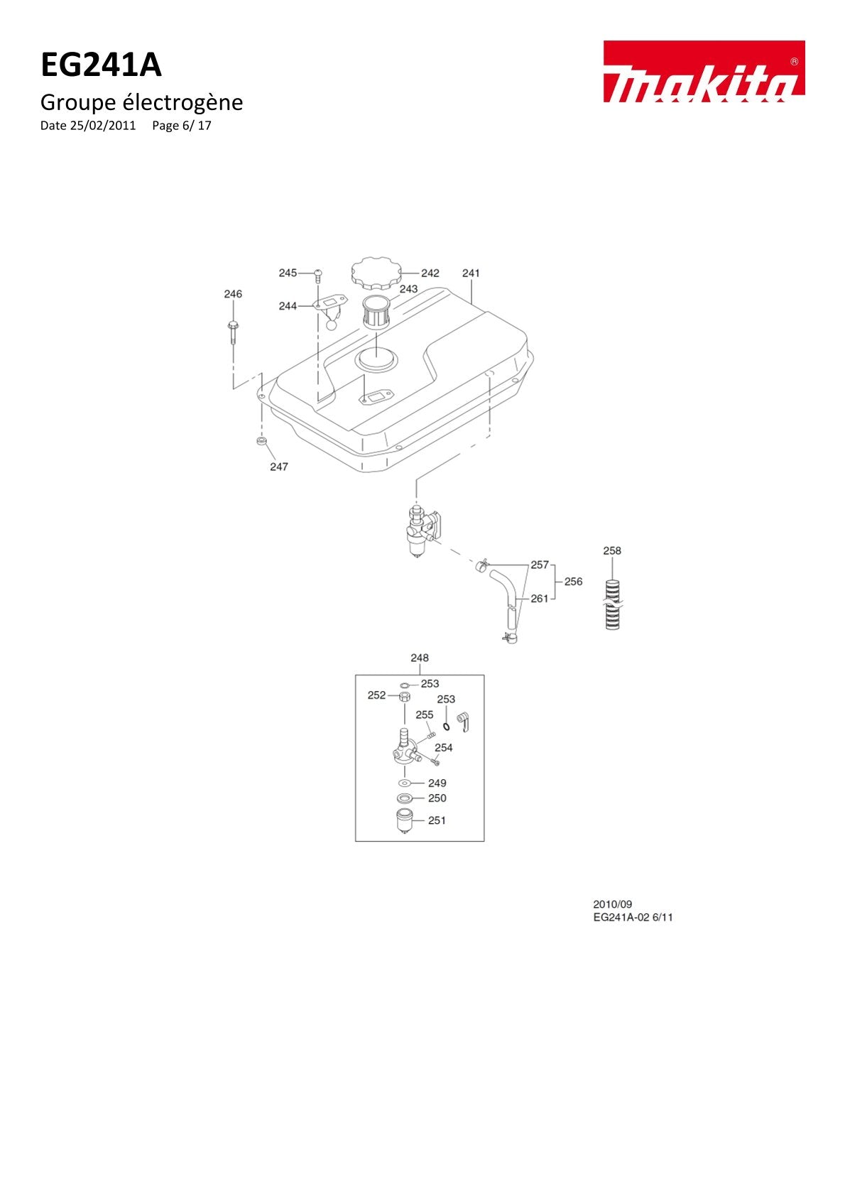 Pièces détachées groupe électrogène Makita EG241A