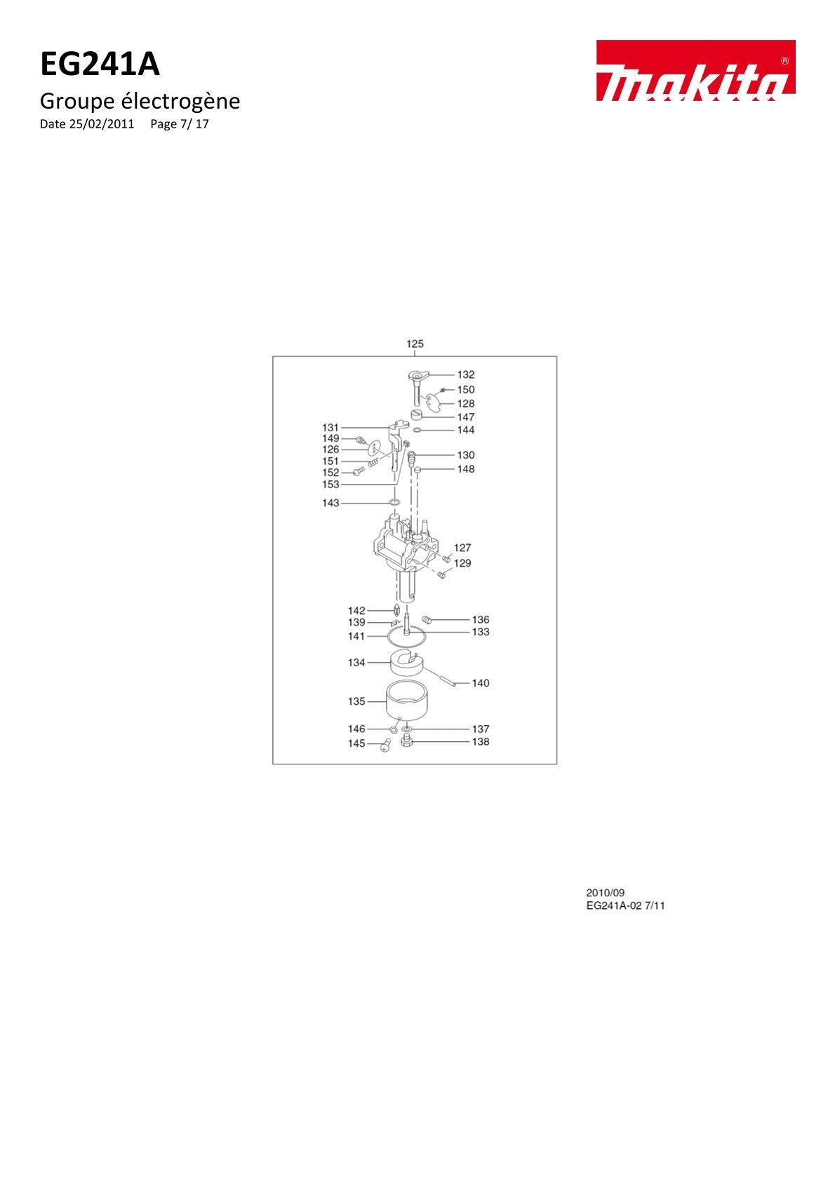 Pièces détachées groupe électrogène Makita EG241A