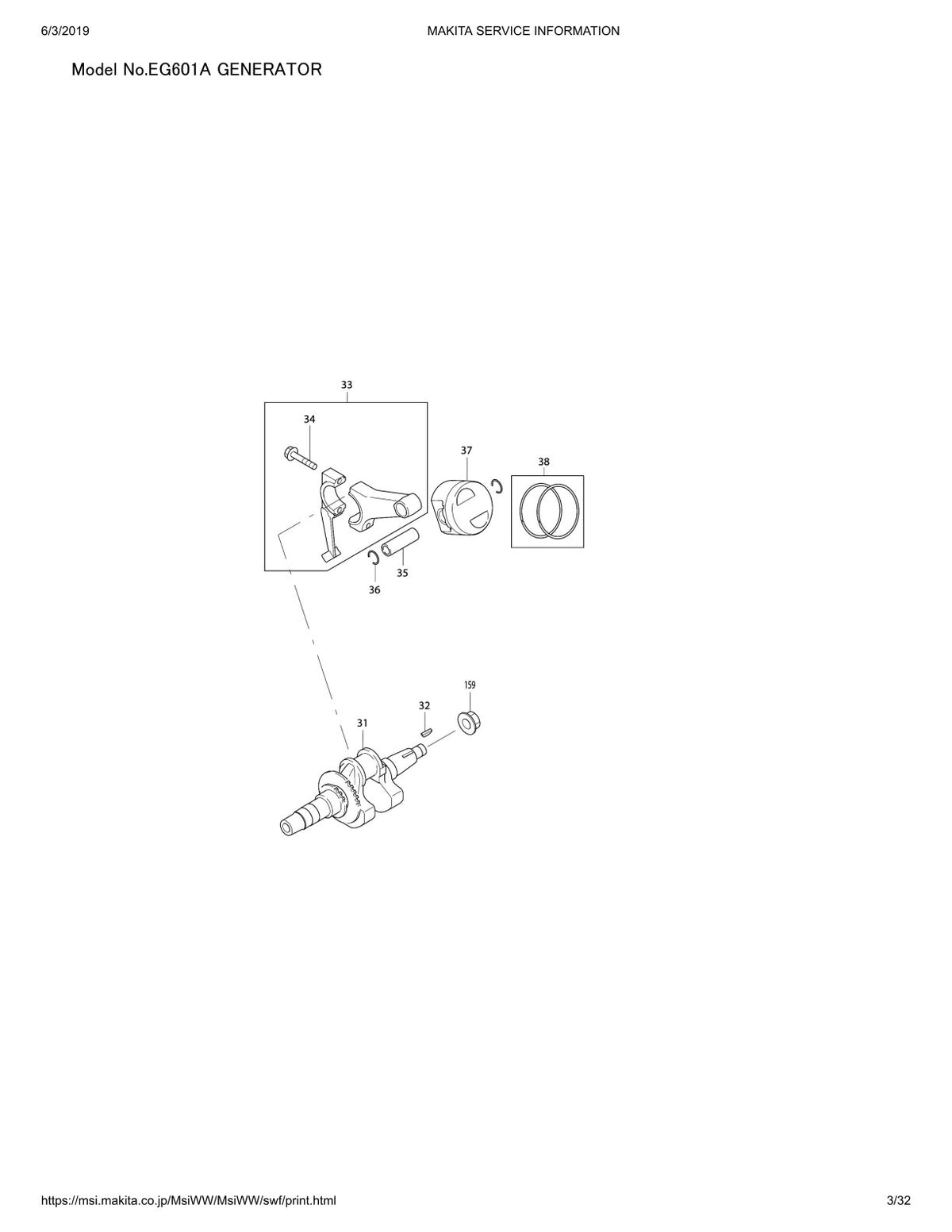 Pièces détachées groupe électrogène Makita EG601A