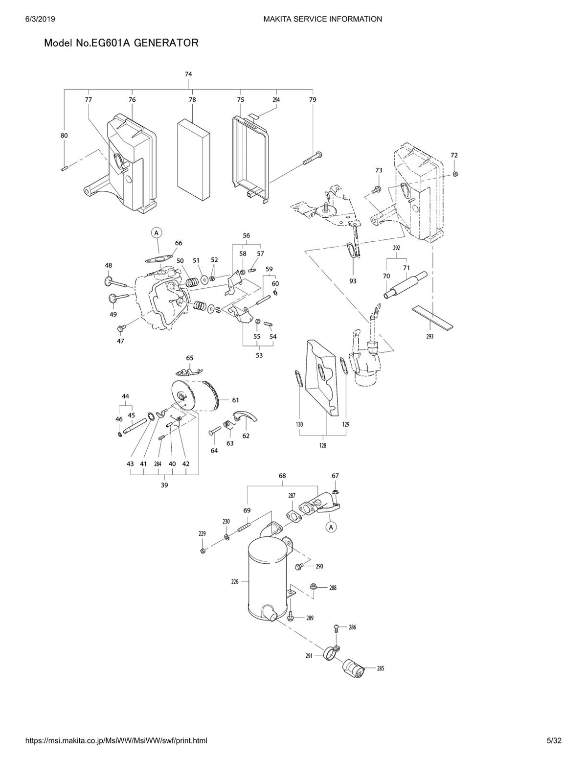 Pièces détachées groupe électrogène Makita EG601A