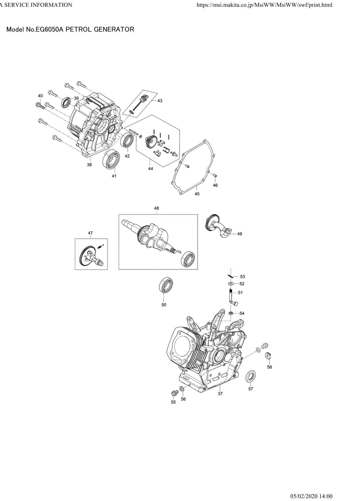 Pièces détachées groupe électrogène Makita EG6050A