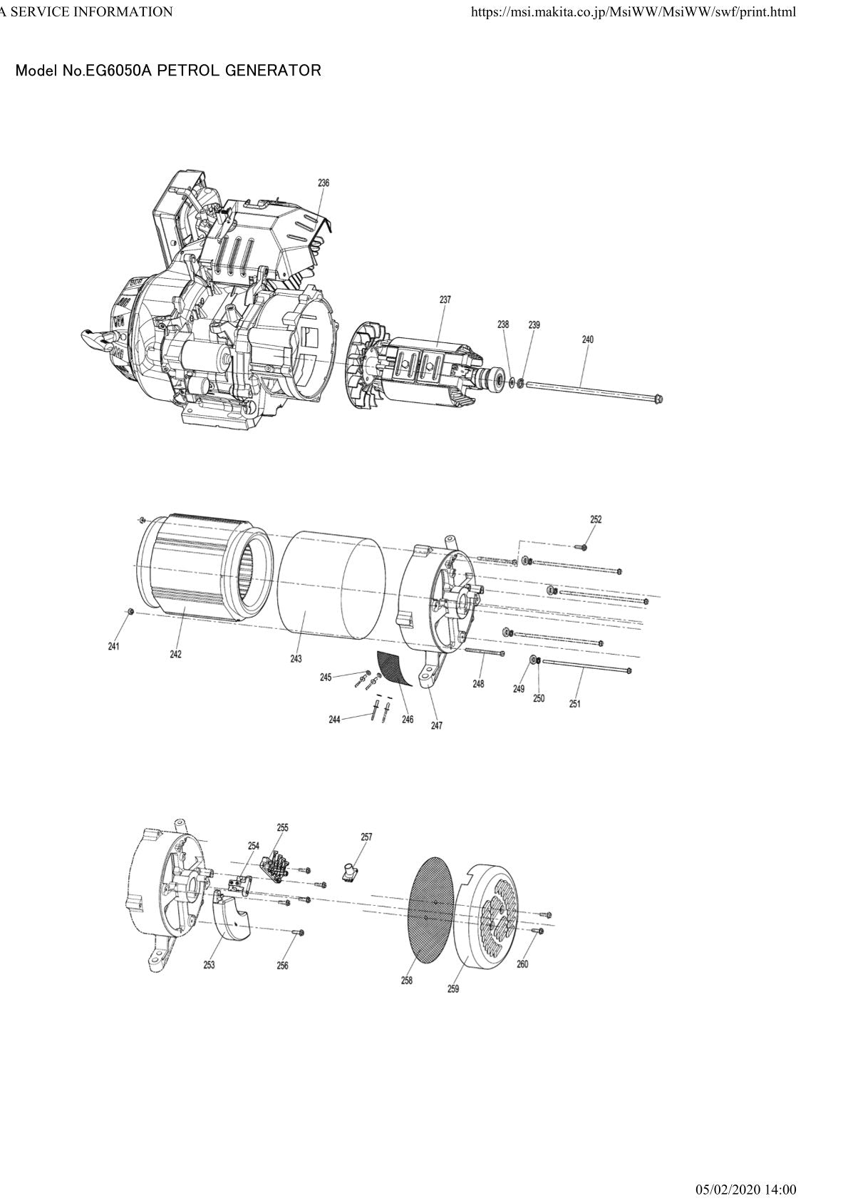 Pièces détachées groupe électrogène Makita EG6050A