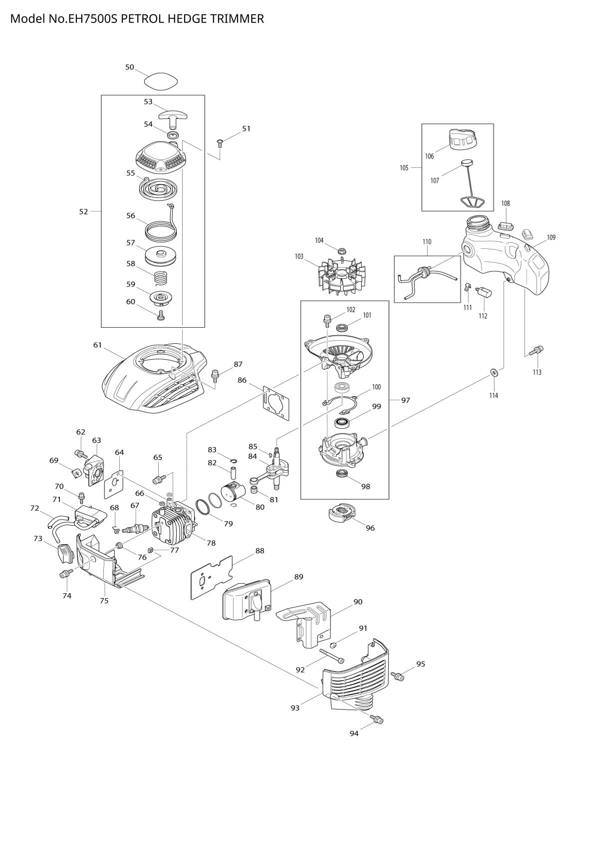 Pièces détachées taille-haie thermique Makita EH7500S