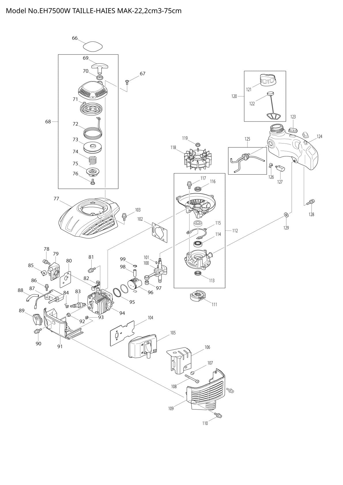Pièces détachées taille-haie thermique Makita EH7500W