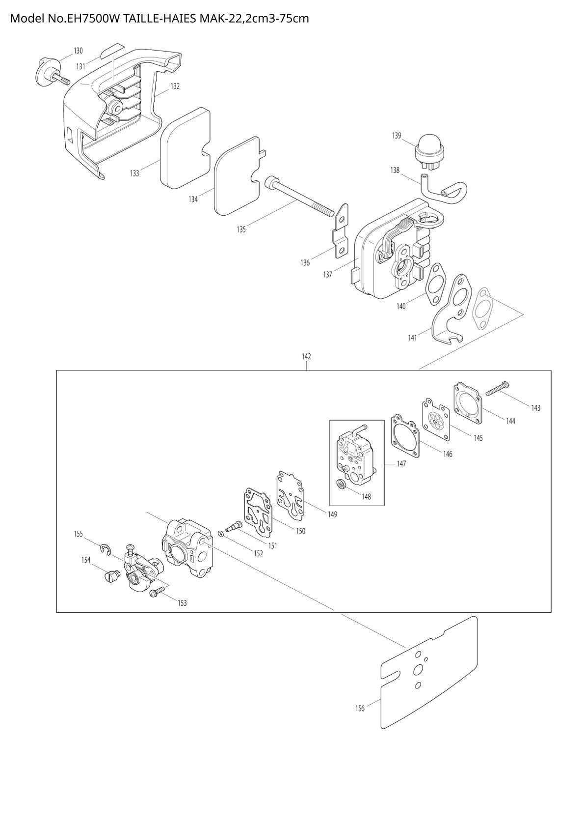 Pièces détachées taille-haie thermique Makita EH7500W