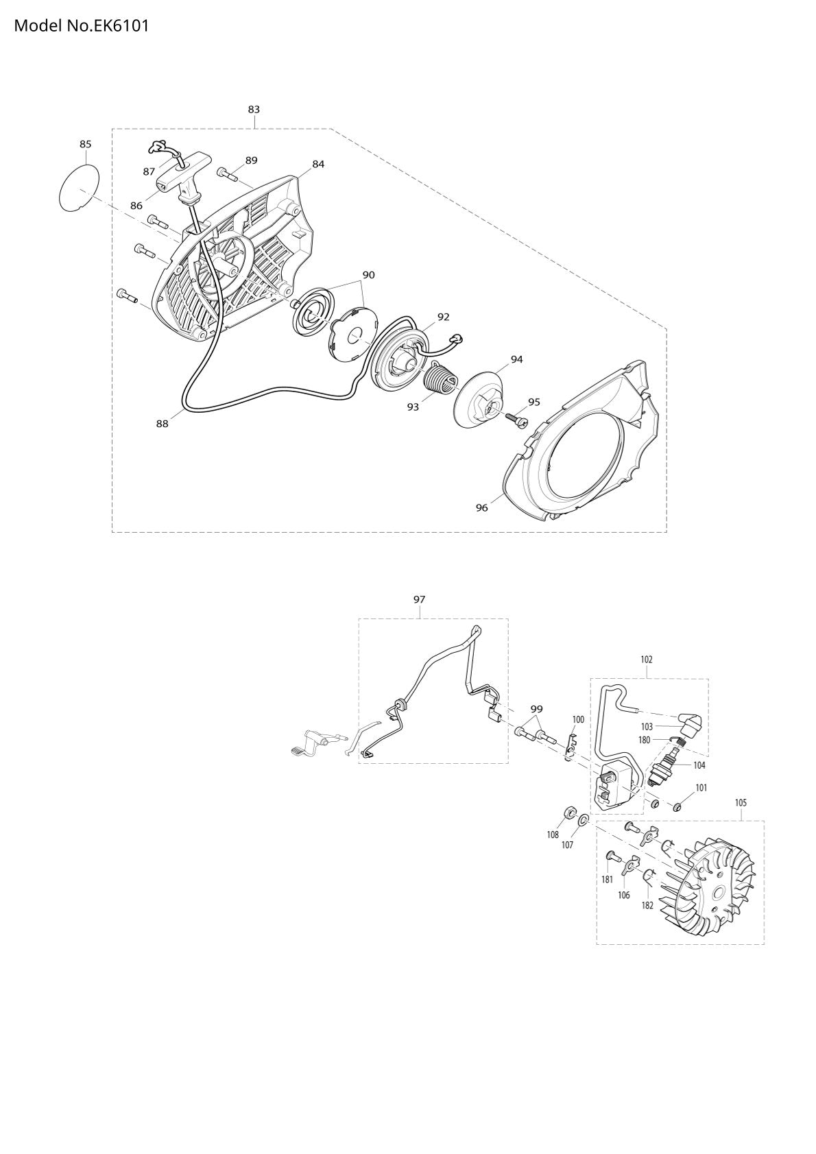 Pièces détachées tronçonneuse thermique Makita EK6101