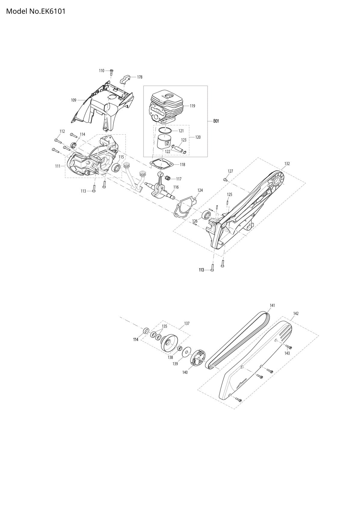 Pièces détachées tronçonneuse thermique Makita EK6101