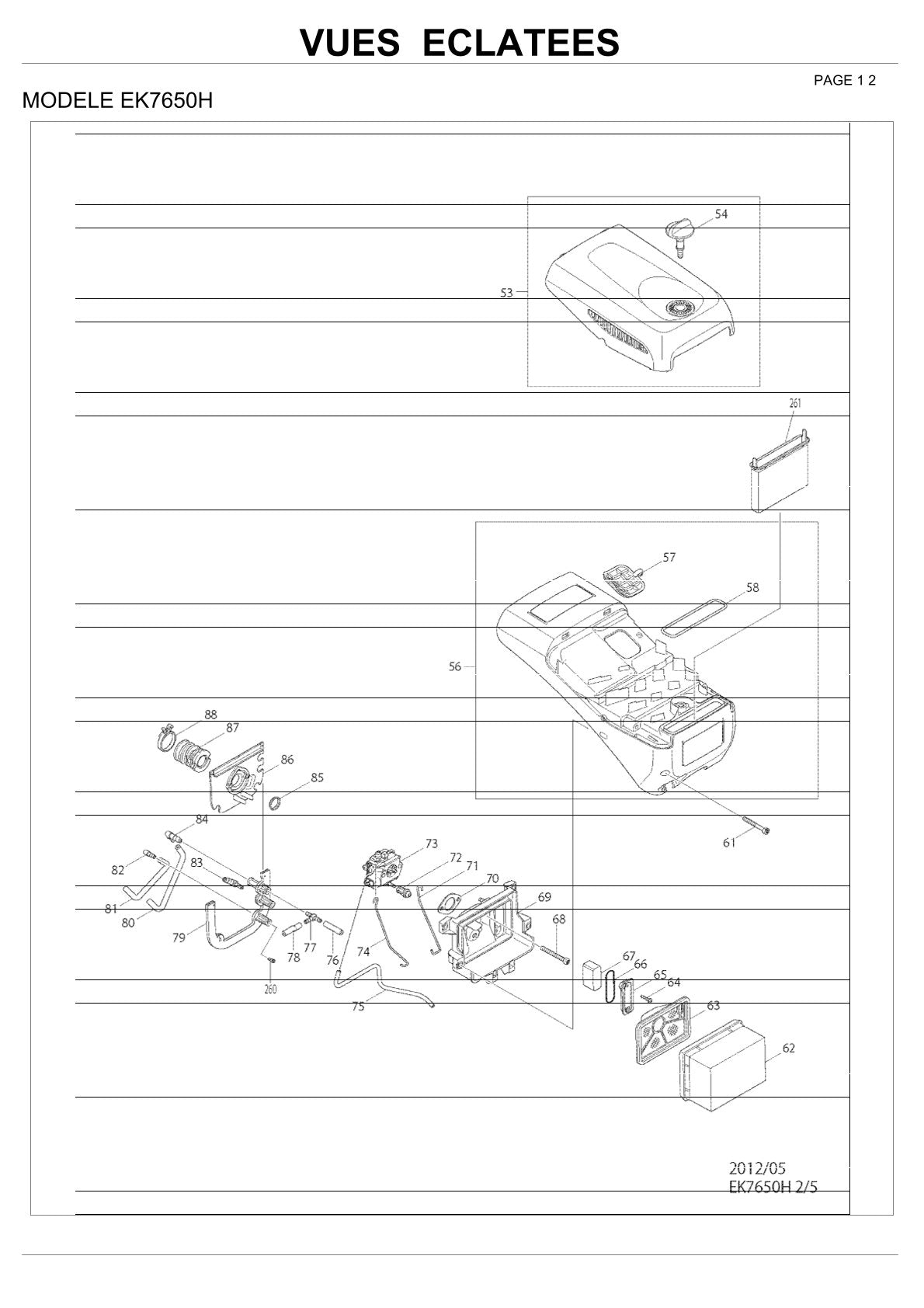 Pièces détachées tronçonneuse thermique Makita EK7650H