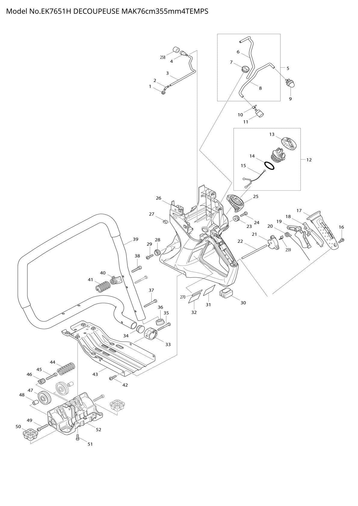 Pièces détachées tronçonneuse thermique Makita EK7651H