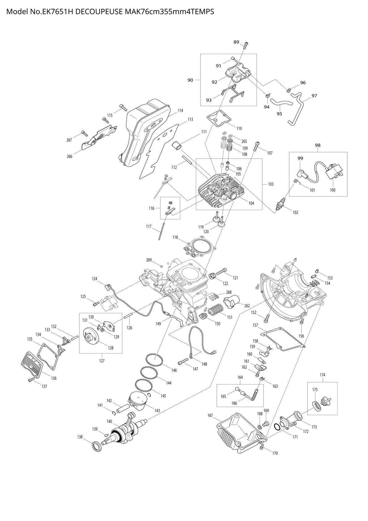 Pièces détachées tronçonneuse thermique Makita EK7651H