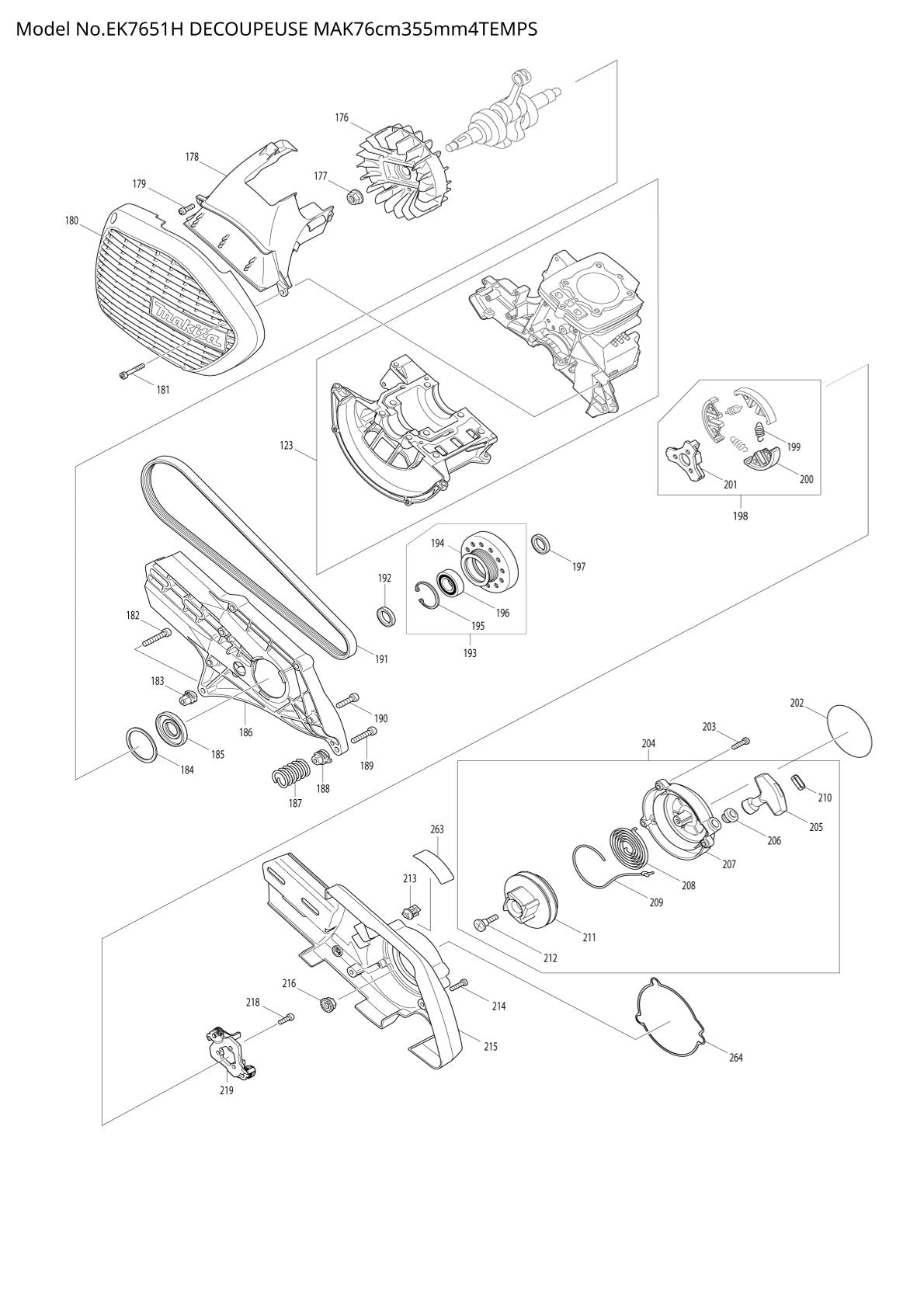 Pièces détachées tronçonneuse thermique Makita EK7651H