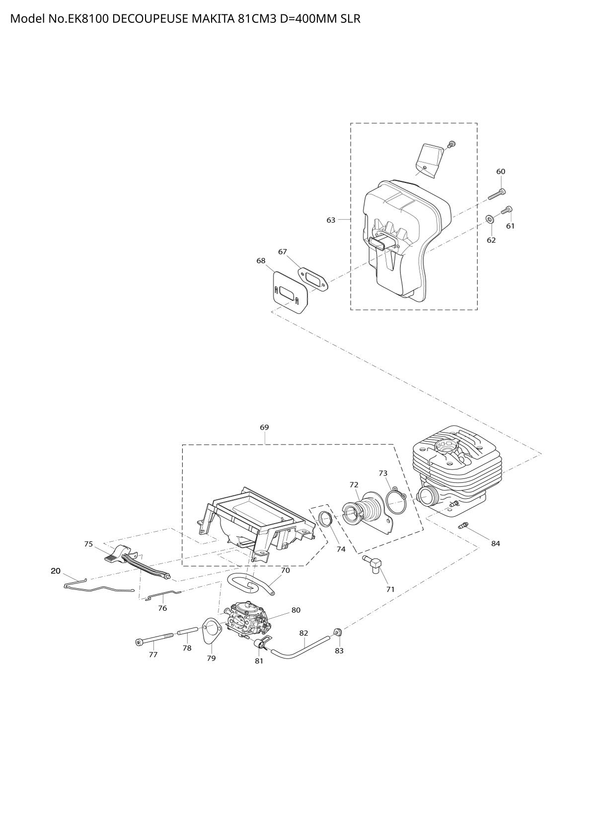 Pièces détachées tronçonneuse thermique Makita EK8100