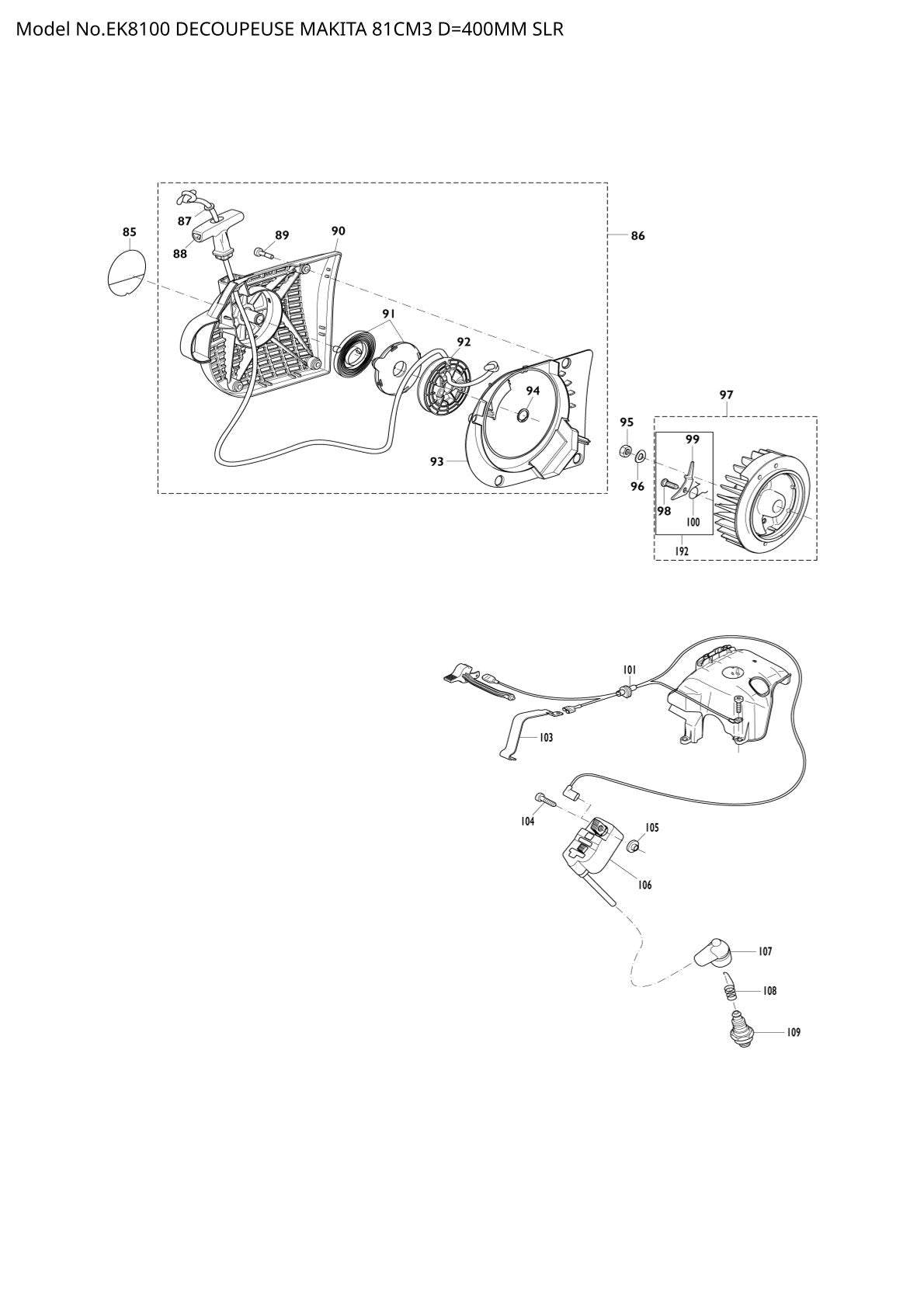 Pièces détachées tronçonneuse thermique Makita EK8100