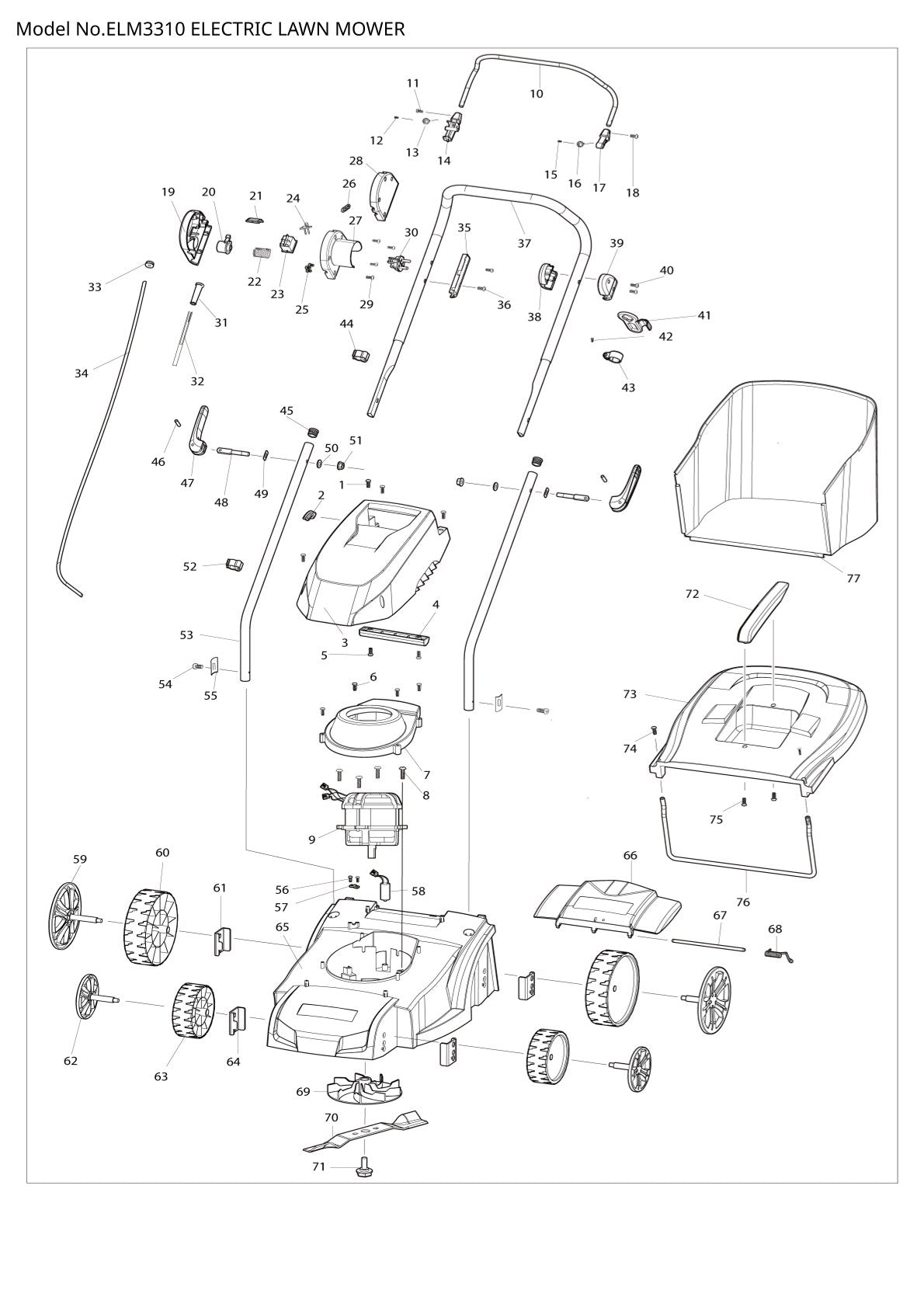 Pièces détachées tondeuse à gazon électrique Makita ELM3310