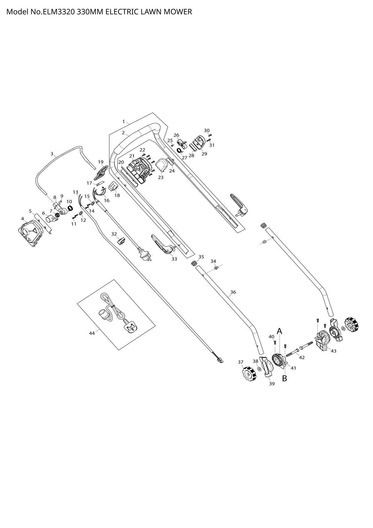 Pièces détachées tondeuse à gazon électrique Makita ELM3320