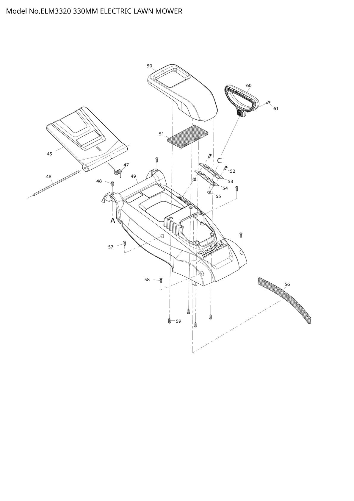 Pièces détachées tondeuse à gazon électrique Makita ELM3320