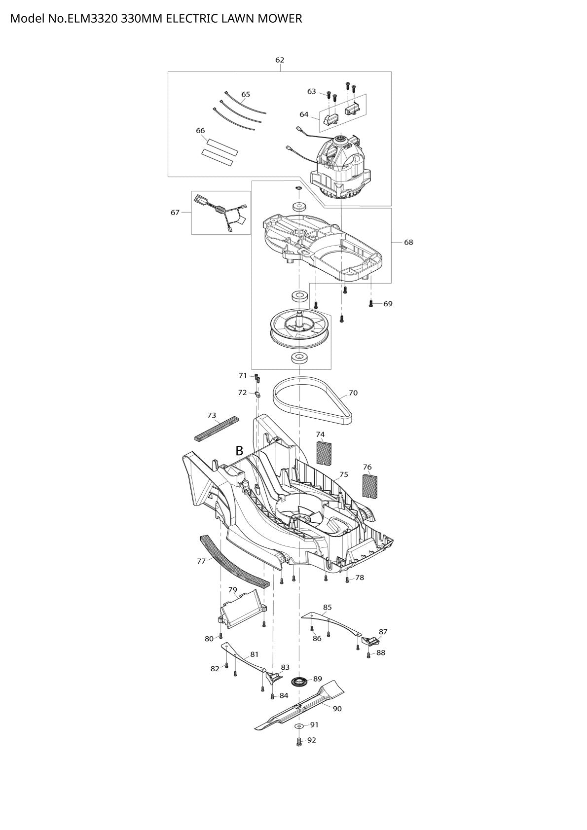 Pièces détachées tondeuse à gazon électrique Makita ELM3320