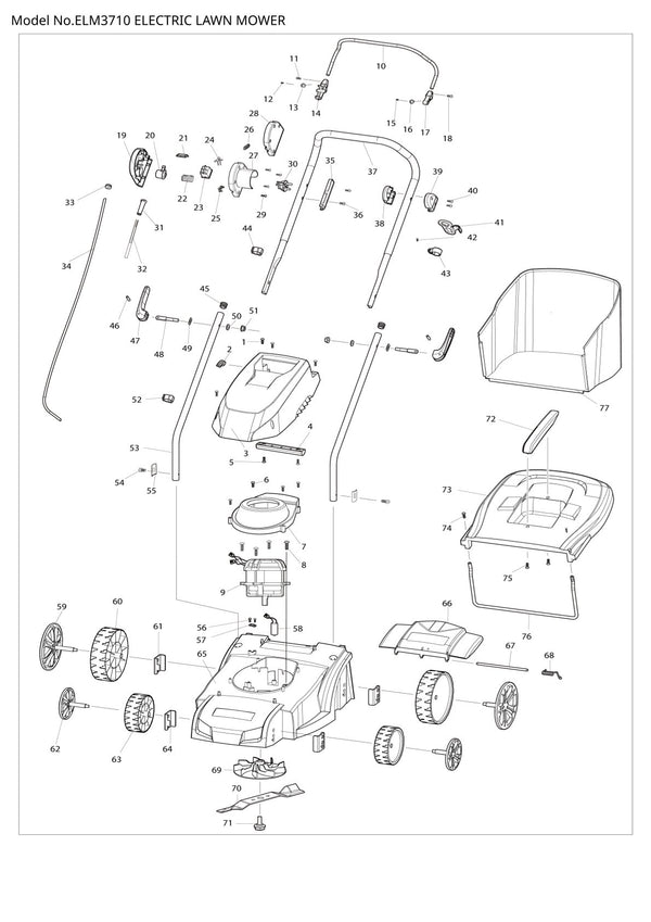 Pièces détachées tondeuse à gazon électrique Makita ELM3710
