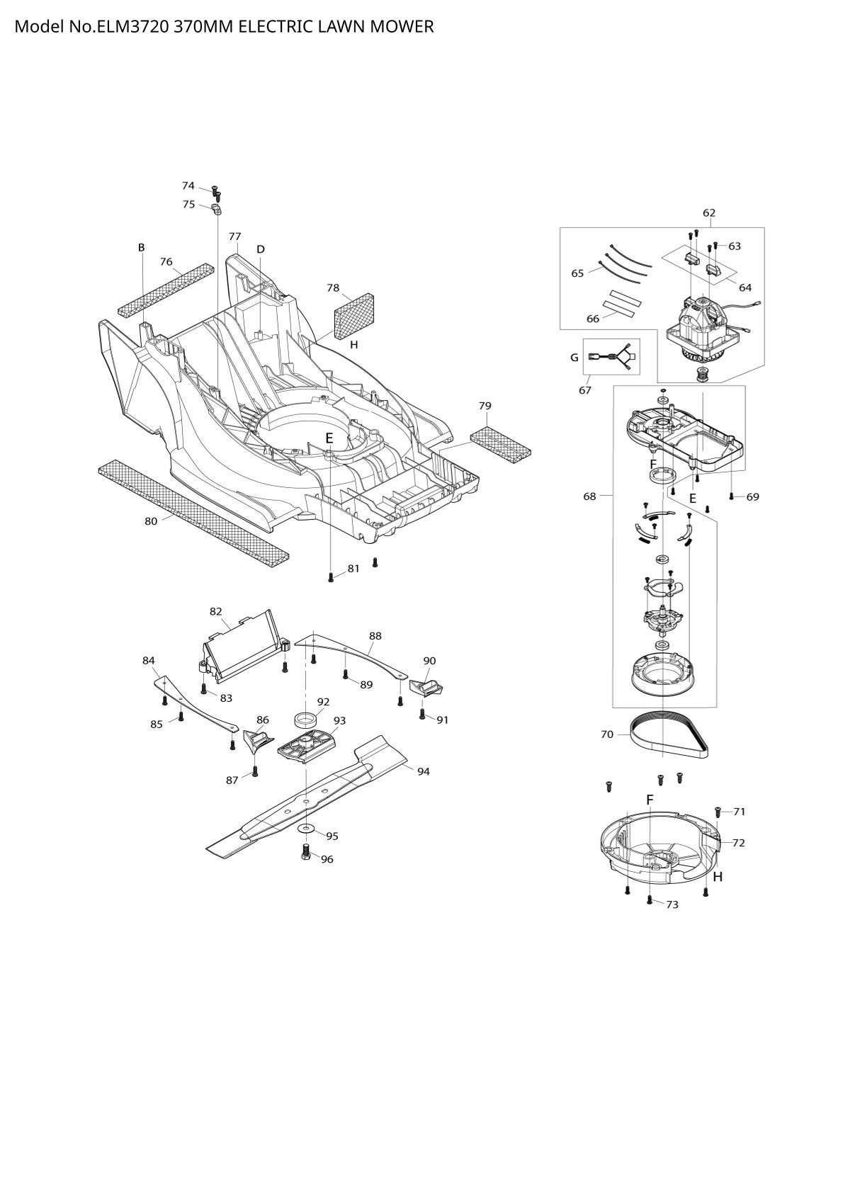 Pièces détachées tondeuse à gazon électrique Makita ELM3720