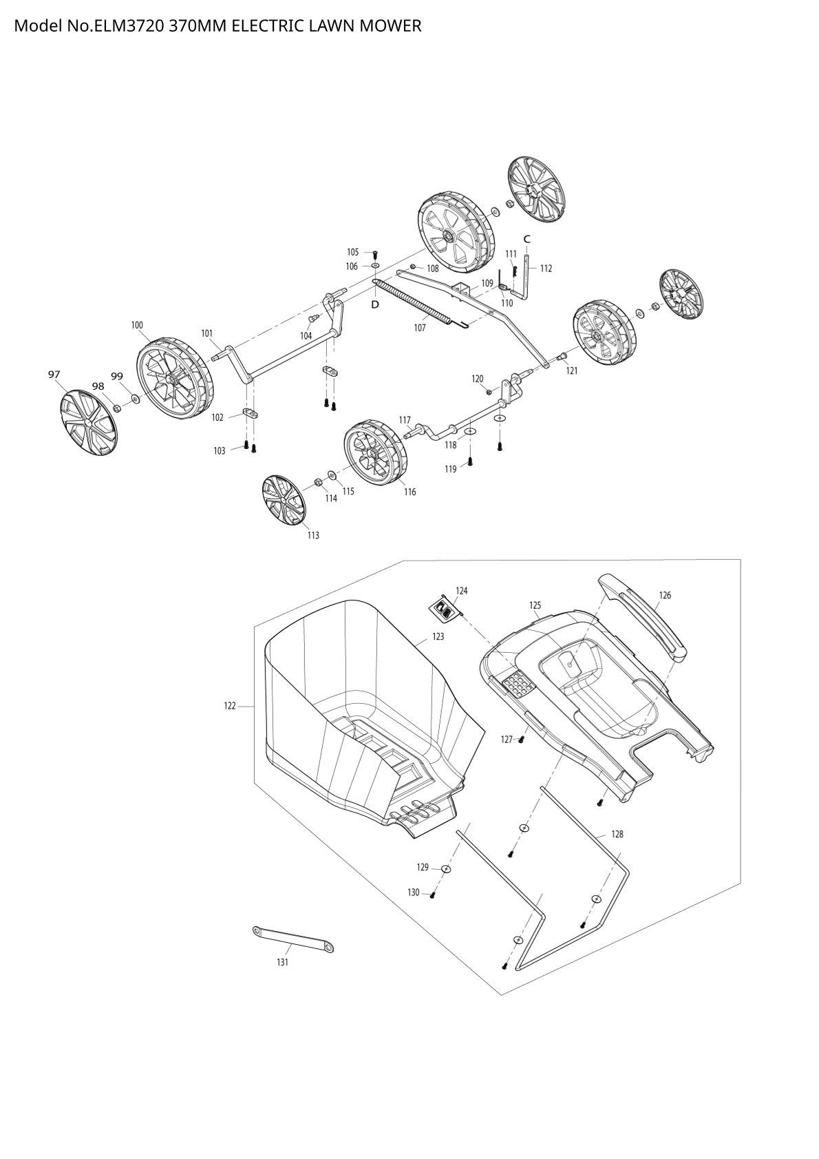 Pièces détachées tondeuse à gazon électrique Makita ELM3720
