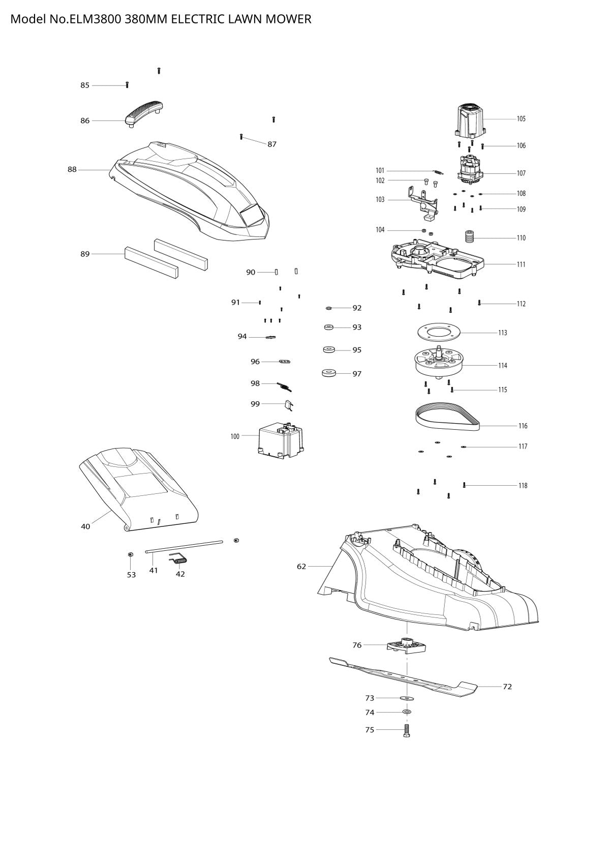 Pièces détachées tondeuse à gazon électrique Makita ELM3800