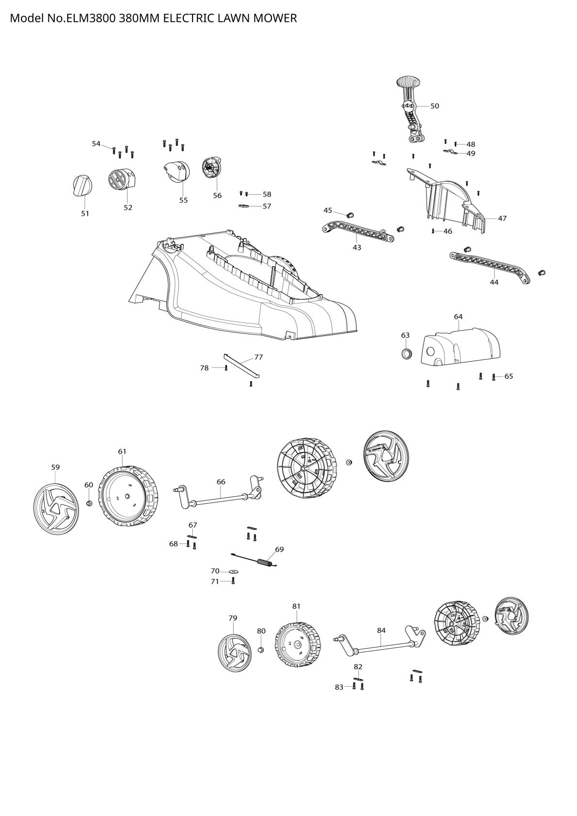 Pièces détachées tondeuse à gazon électrique Makita ELM3800