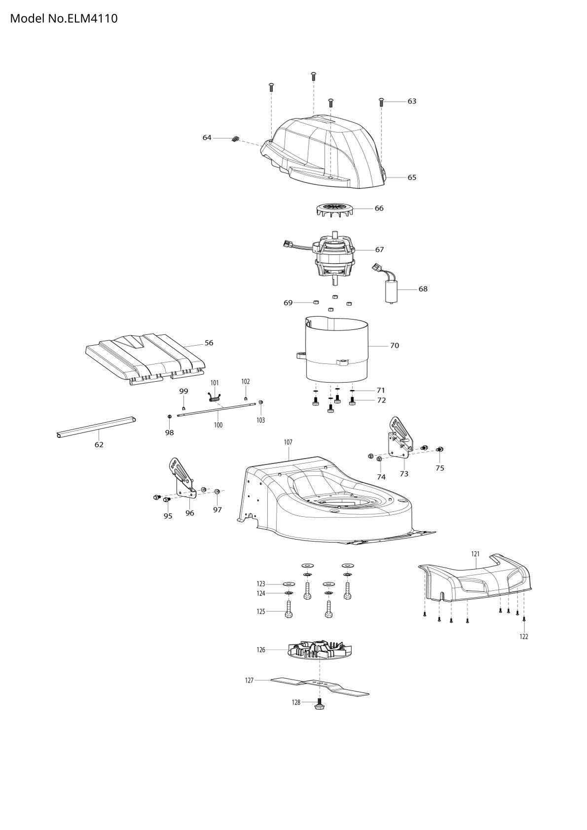 Pièces détachées tondeuse à gazon électrique Makita ELM4110
