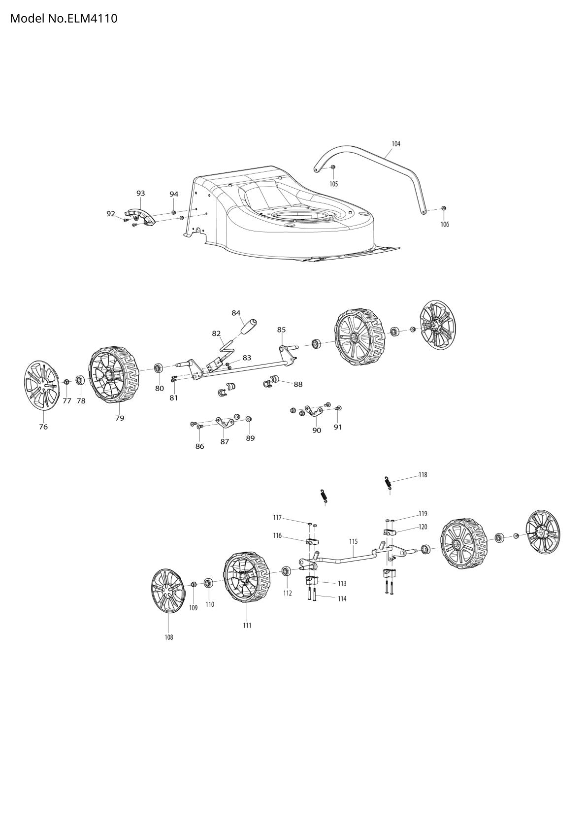 Pièces détachées tondeuse à gazon électrique Makita ELM4110