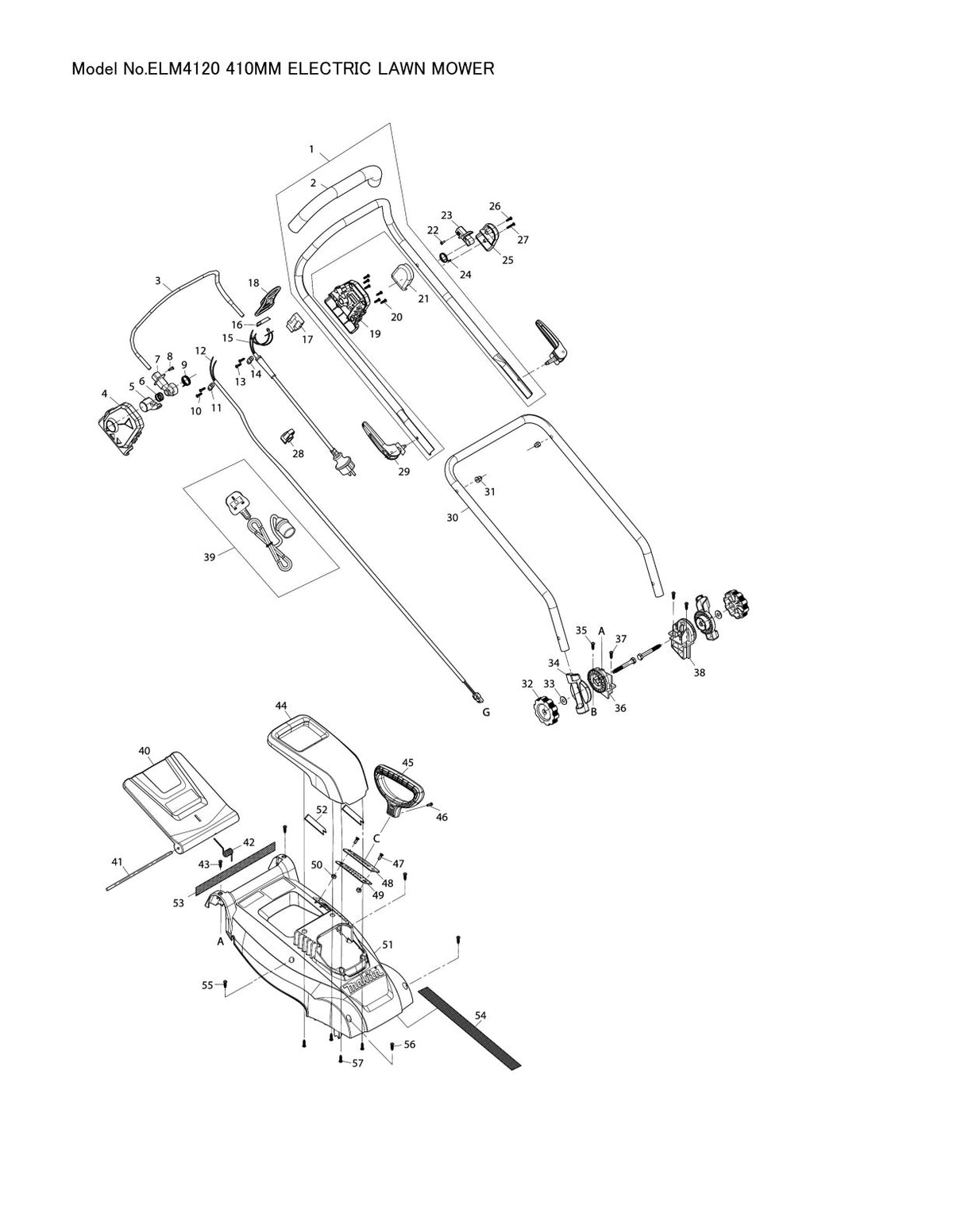 Pièces détachées tondeuse à gazon électrique Makita ELM4120