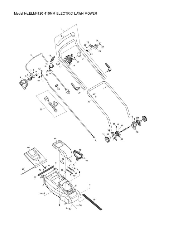 Pièces détachées tondeuse à gazon électrique Makita ELM4120