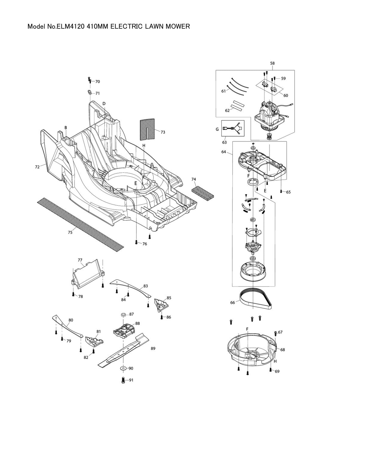 Pièces détachées tondeuse à gazon électrique Makita ELM4120