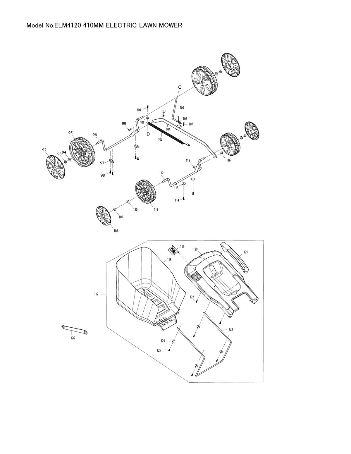 Pièces détachées tondeuse à gazon électrique Makita ELM4120